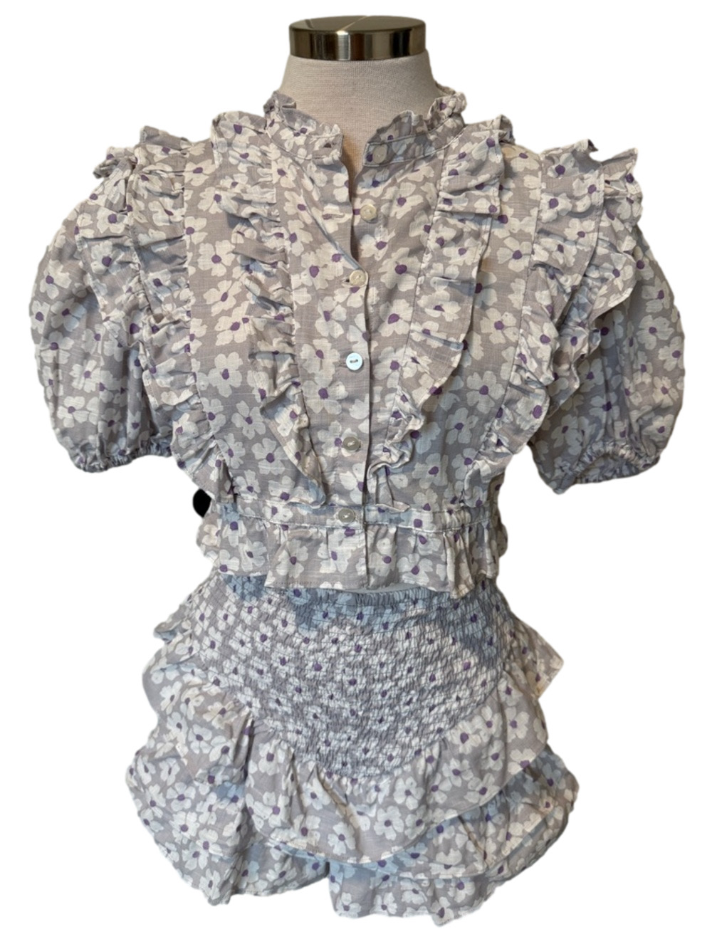 Sabo Skirt gray/ purple short set sz XS